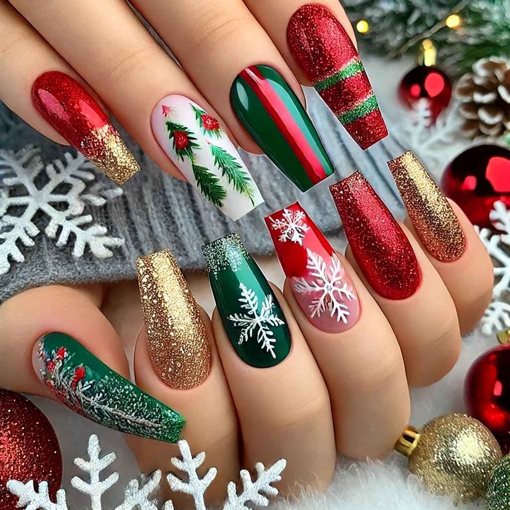 Holiday Glitter Glam Christmas Nails