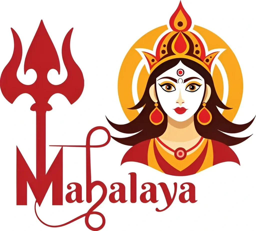 Durga Puja Hindu Festival Mahalaya Typography Vector