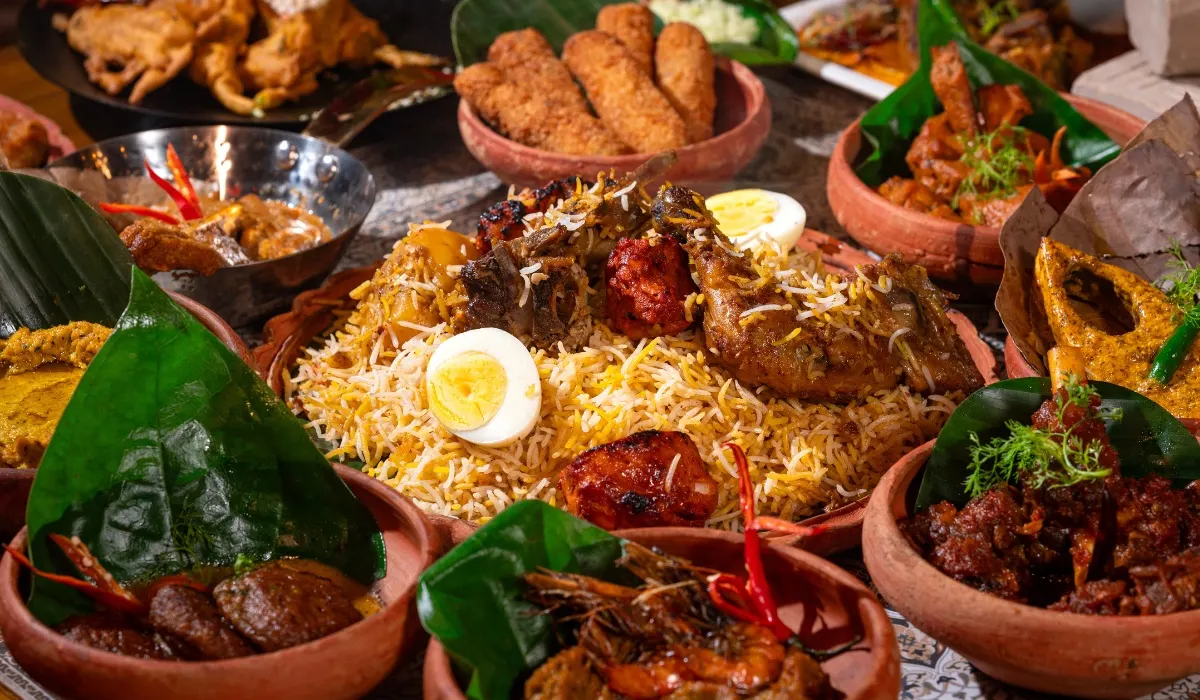 Calm dining space of a traditional Bengali restaurant in Salt Lake, Kolkata with warm, understated interiors