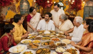raditional Jamai Sasthi special thali with fish, mutton, dal, bhaja and Bengali sweets